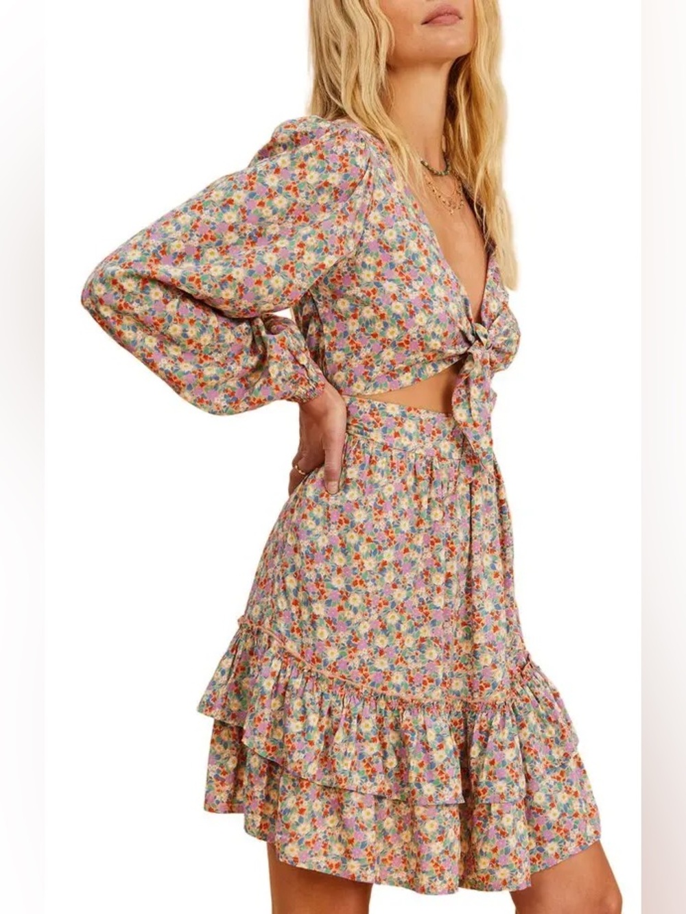 Billabong x The Salty Blonde Ditsy Dreamer Floral Cutout Mini Dress - Picture 4 of 8